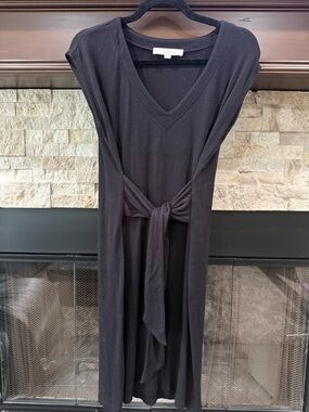 LOFT Black V-Neck Tie-Front Midi Dress